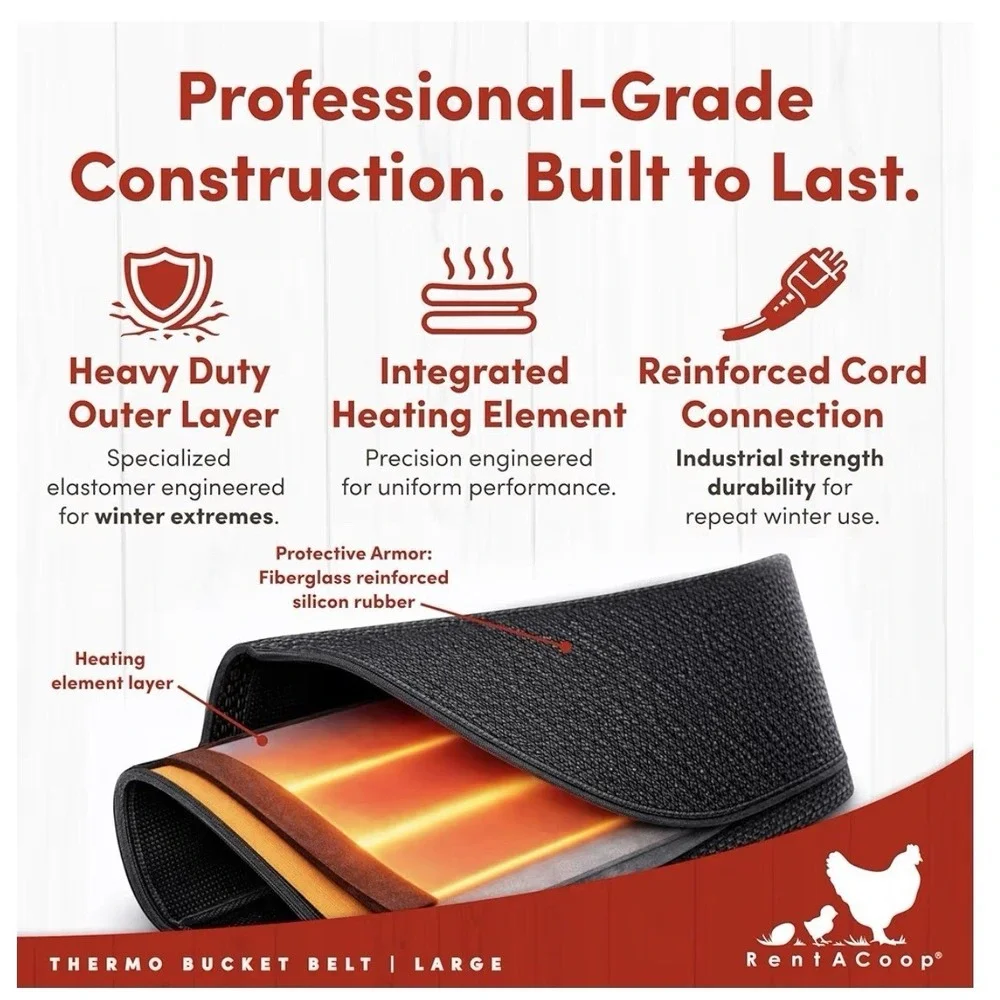 RentACoop Heated Chicken Waterer Belt for Winter, Thermo Bucket Heater Strap LG‎